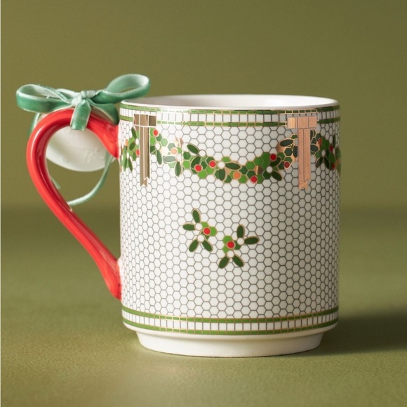 Anthropologie Bistro Tile Stoneware Monogram S Festive Edition Coffee Mug NWT - Picture 3 of 9